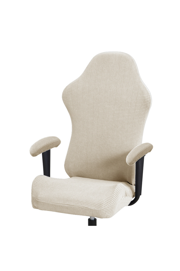 Beige Thick Jacquard Office Computer Game Chair Slipcovers Stretchy Polyester Reclining Racing Gamin