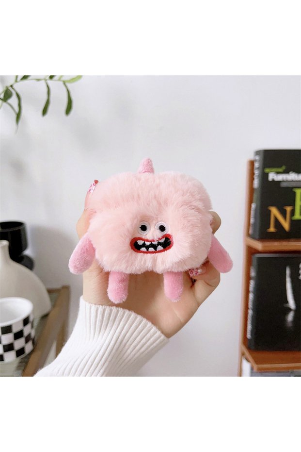 Airpods 4 Pink Funny Fluffy Fur Plush Cute Cartoon Mter Earphone Case for Airpods Pro 4 3 2 1 Heads