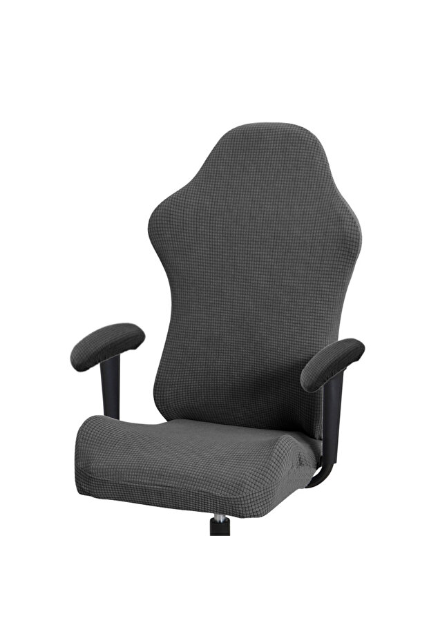 Dark Grey Thick Jacquard Office Computer Game Chair Slipcovers Stretchy Polyester Reclining Racing G