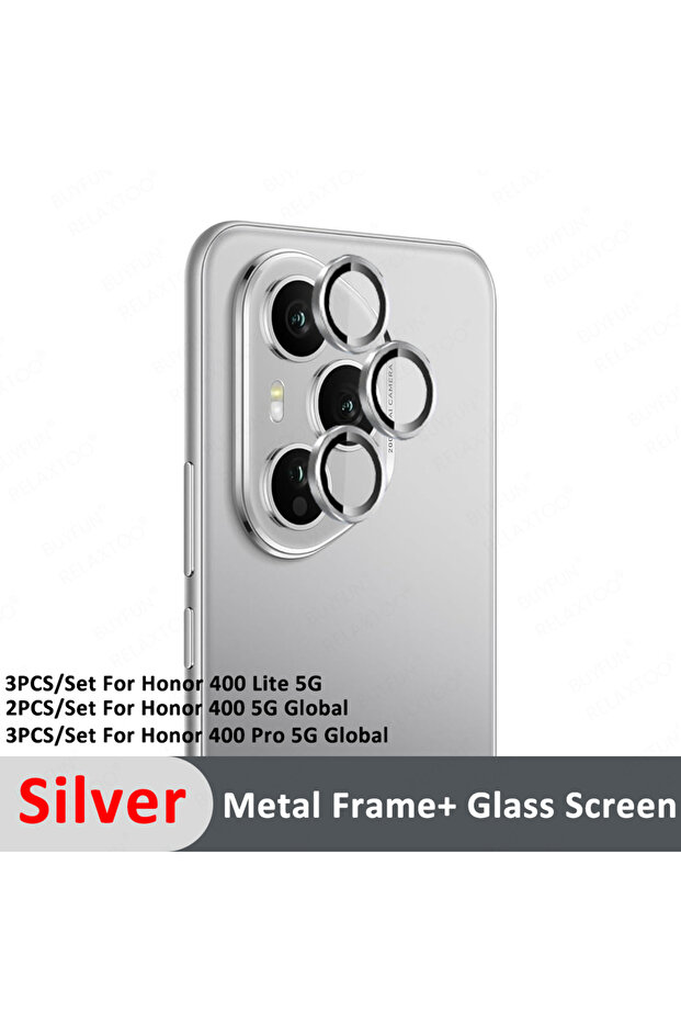 غطاء عدسة معدني ثلاثي الأبعاد فضي اللون لهاتف Honor 400 Pro، مناسب أيضًا لهاتف Honor 400 Pro 5G. غطاء حلقة الكاميرا خفيف الوزن