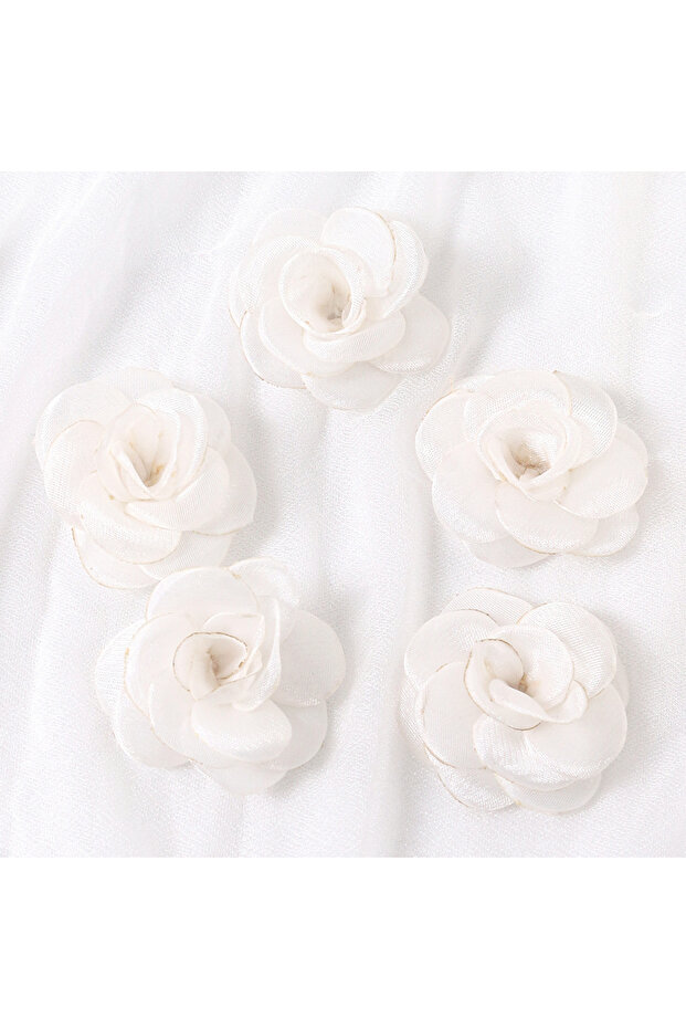 3Pcs White 3/5Pcs 5cm White Camellia Rose Chiffon Fabric Flower for Home Room Wedding Invitation Art
