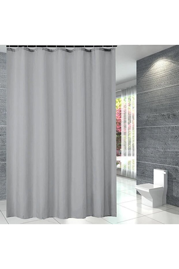 180*180cm Gray 1pc Lightweight Gray Shower Curtain Liner with Hooks, 180*180cm/71*71inch Plastic Bat