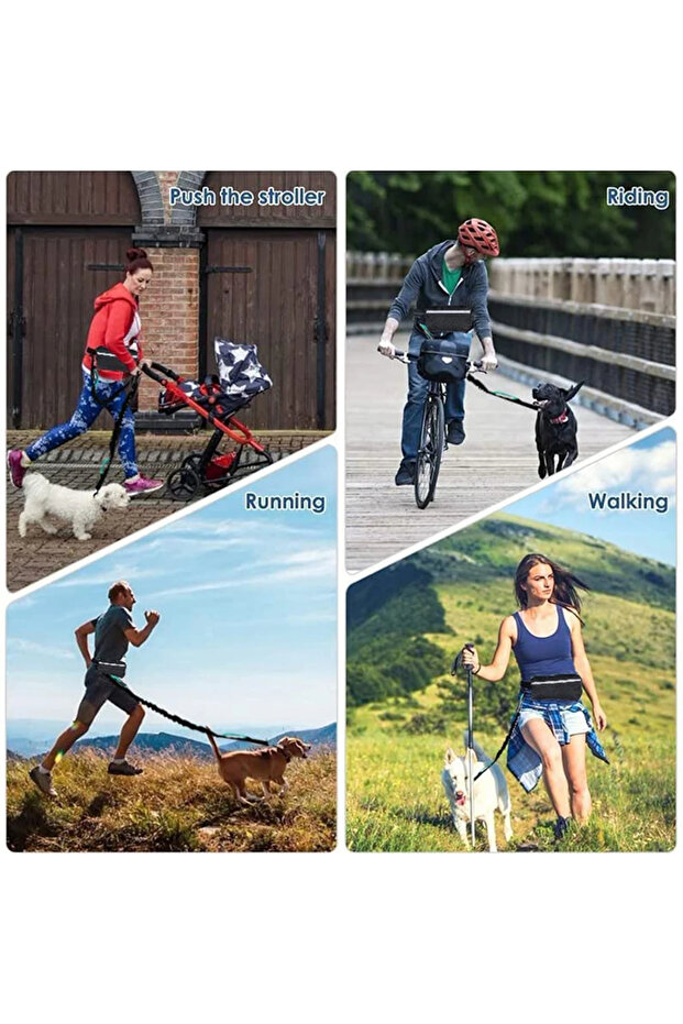 black Hands Free Dog Leash for Running Walking Reflective Leash with Waist Bag Retractable Elastic B