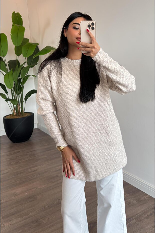Oslo Simit Yaka Basic Tunik - Bej - 4