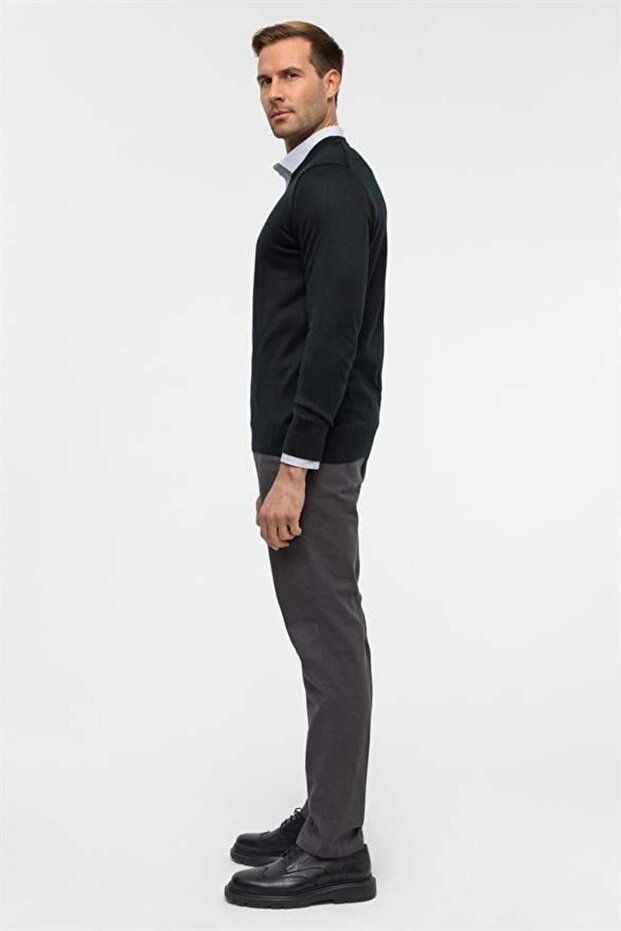 Siyah Regular Düz V Yaka Triko - 7