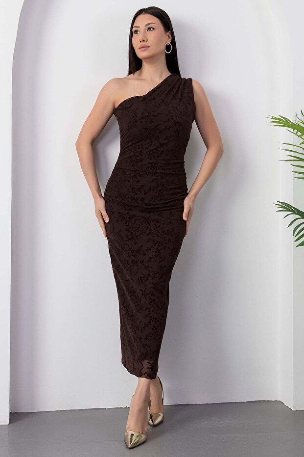 Tek Omuz Floklu Elbise DKS1385 - 4