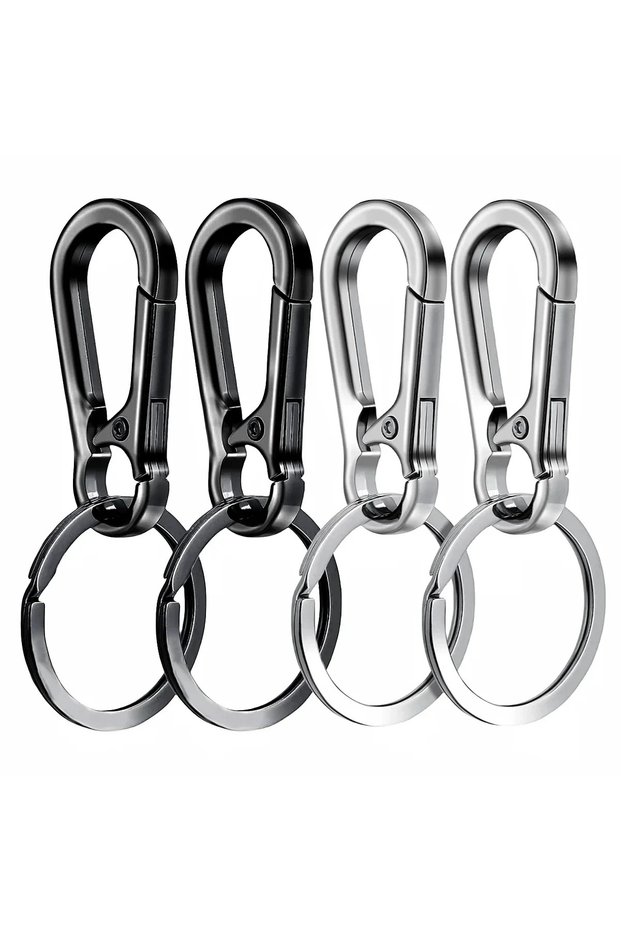 2 Sliver 2Black 4Pcs Carabiner Clip Keychain Metal Carabiner Shape Key Ring Keyring Key Holder Clips
