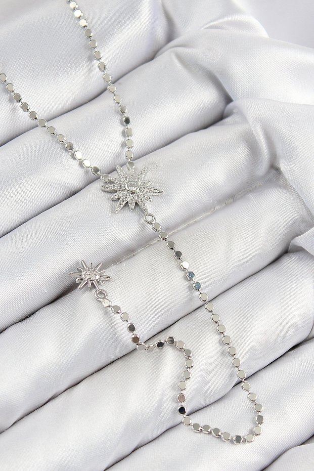 Brass Zircon Stone Crushed Chain Pole Star Model Silver Rk Y Necklace
