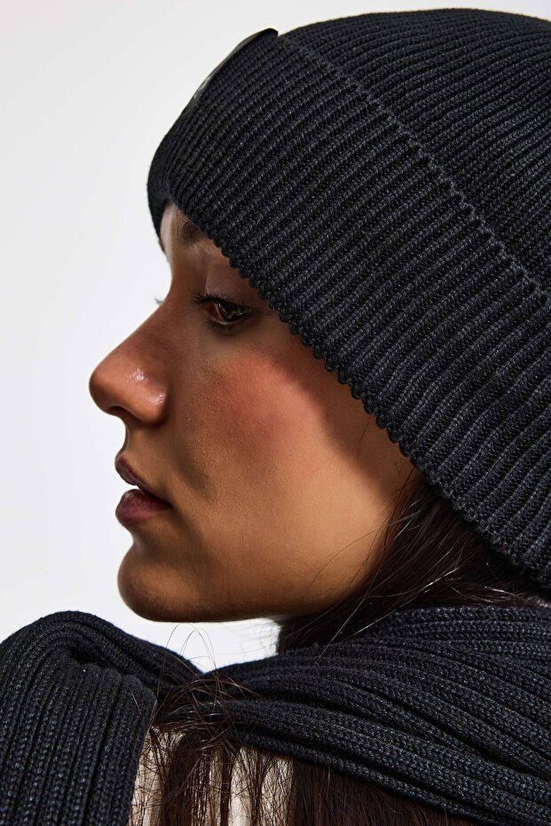 Siyah Fitilli Kumaş Bere Atkı 2'li Takım - 6