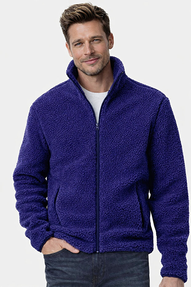 Unisex Plush Full Zippered Sweatshirt with 2 Pockets and Fleece Inside Indigo