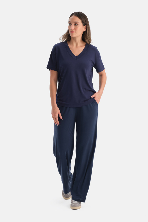 Lacivert Cepli Basic Modal Pantolon - 1