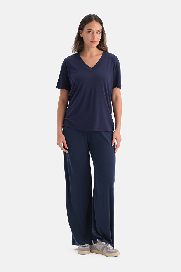 Lacivert Cepli Basic Modal Pantolon - 5