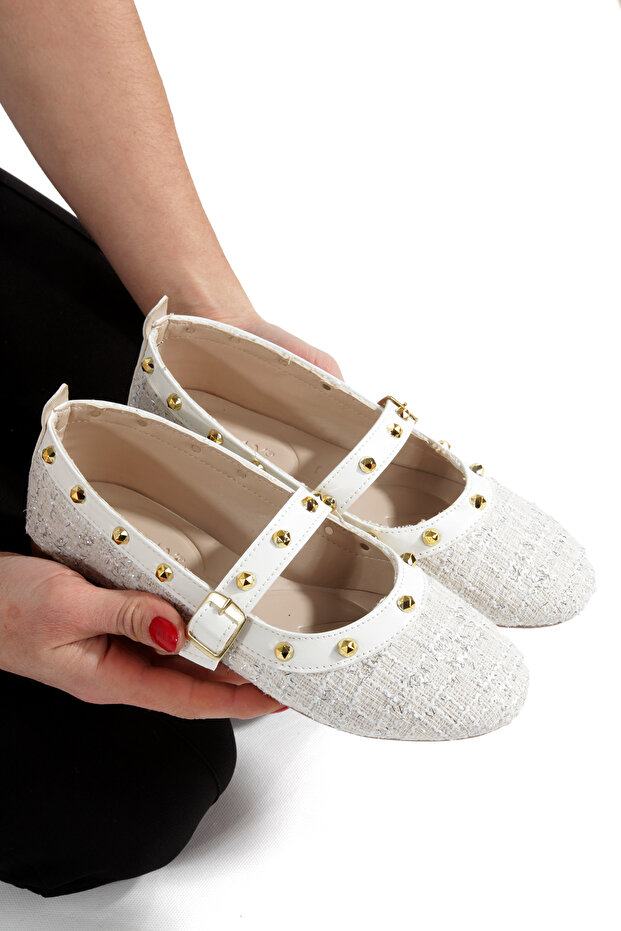 Women's Tweed Fabric Trot Flats with Buckle, Suitable for Office, Work, and Daily Use