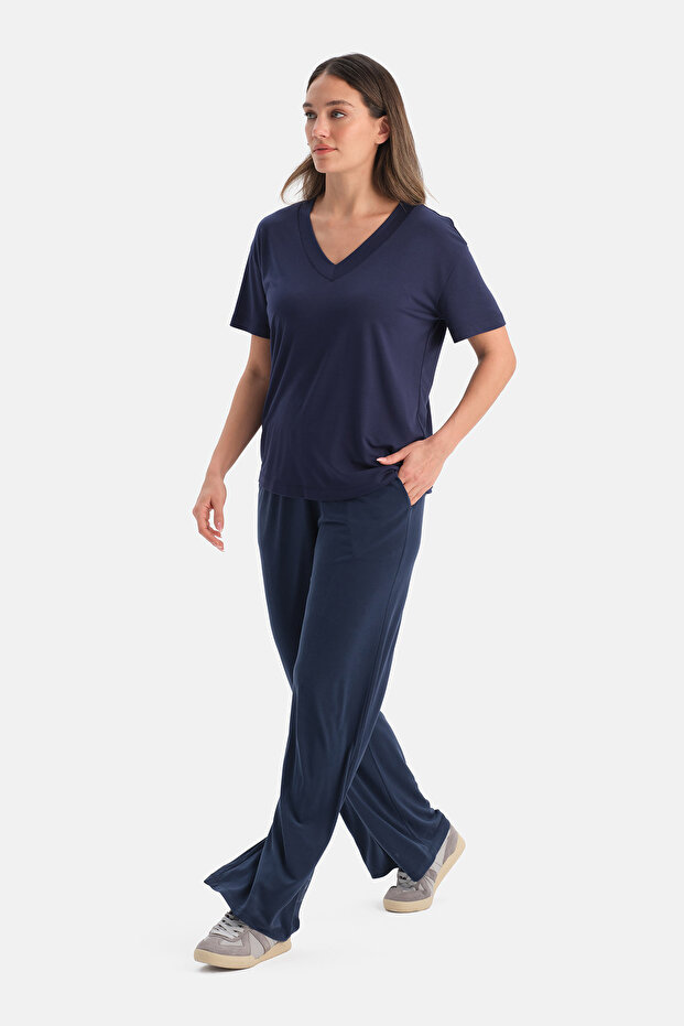 Lacivert Cepli Basic Modal Pantolon - 4