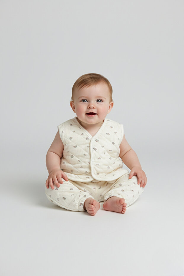 Baby Cotton Embroidered Colorful Quilted Y Vest Set Double Set