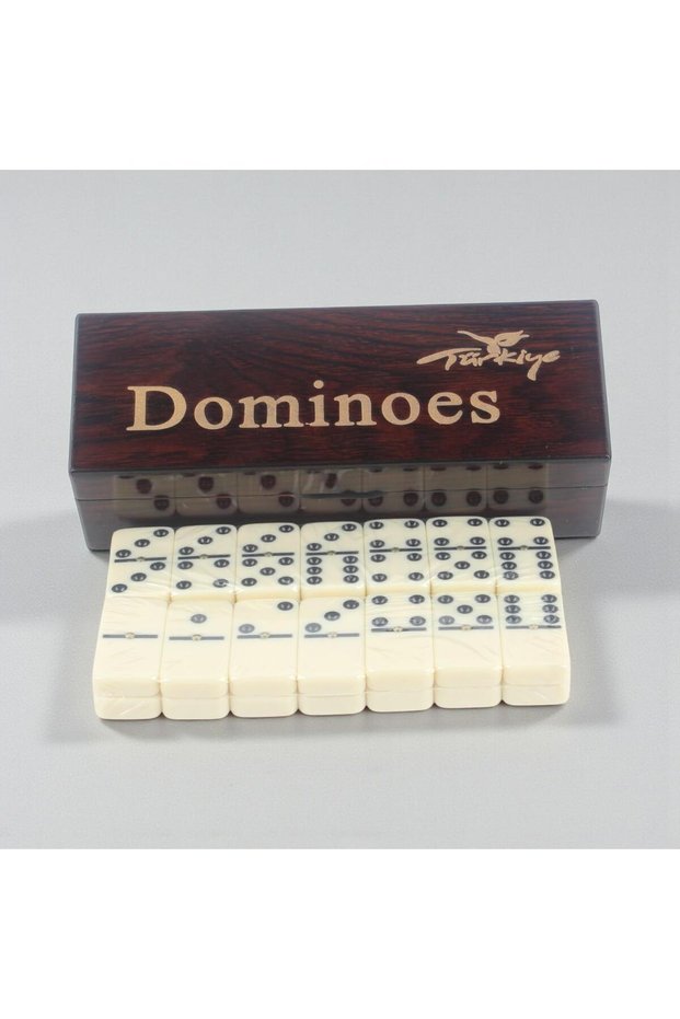 Premium Domino Set with Turkey Logo in Luxury Wooden Box, 28 Pieces, Double 6 Family Game Gift