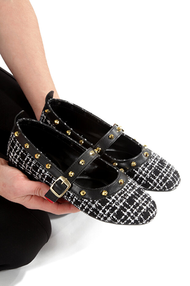 Women's Tweed Fabric Trot Flats with Buckle, Suitable for Office, Work, and Daily Use