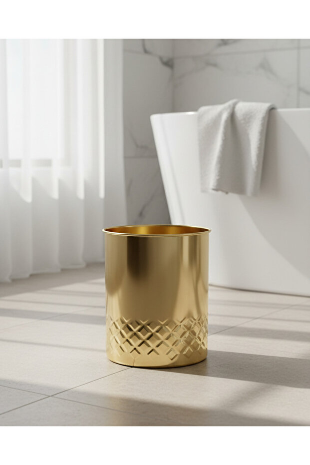 Gold Diamond Embossed Metal Waste Bin