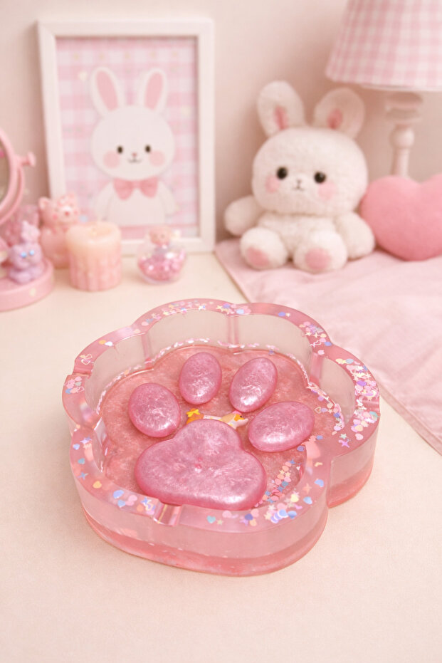Kawaii Ashtray, Pink Sequin Dog Figurine Ashtray, Cute Room Decor