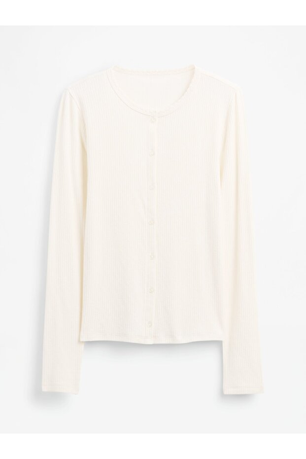 Kadın Beyaz Pointelle Hırka - 2