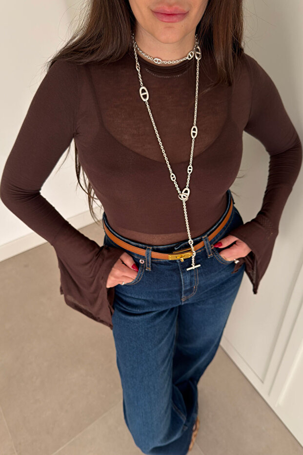 بلوزة إسبانية أساسية بأكمام - بني - 2