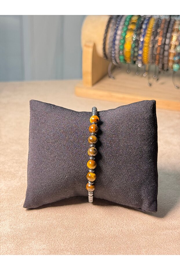 Tiger's Eye, Hematite Natural Stone Bracelet, Unisex Bracelet, Designer Bracelet 6mm Adjustable with String