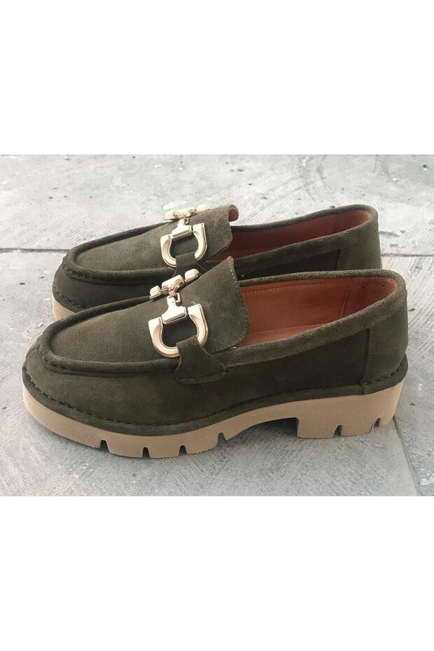 25390510K Women's Genuine Suede Leather Thick Sole Loafer Shoes