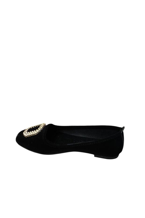 Women's E-V Suede Ballerina Shoes with Stone Buckle