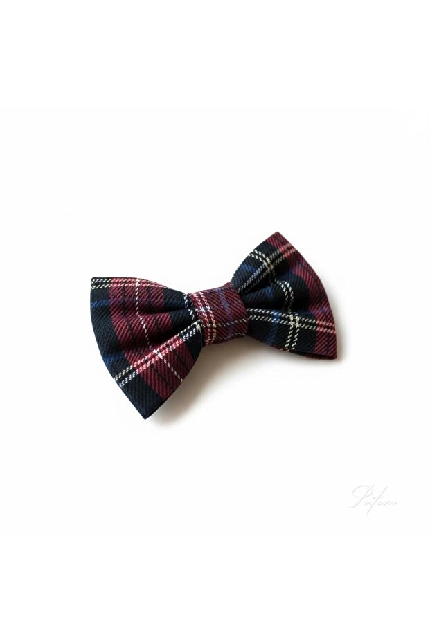 Boy's Navy Blue Burgundy Plaid Bow Tie – Classic Special Occasion & Holiday Accessory