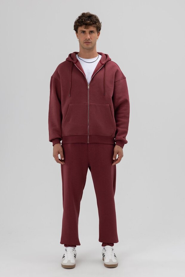 Basic Paça Lastikli Eşofman Alt Bordo - 6