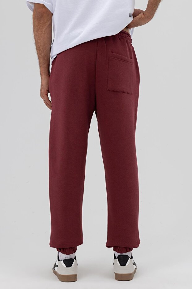 Basic Paça Lastikli Eşofman Alt Bordo - 4