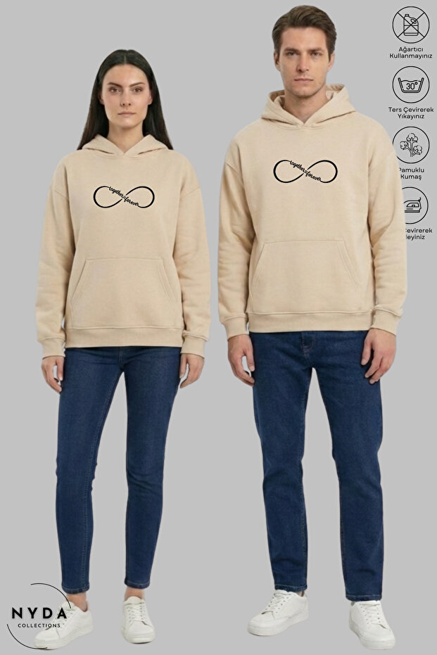 Dear Couple Combination Forever Printed Hoodie Hooded Fleece-Lined Oversized Cotton Sweatshirt 2-Piece Set