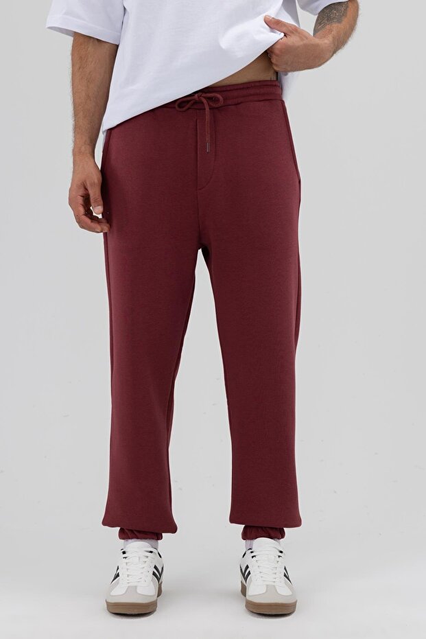 Basic Paça Lastikli Eşofman Alt Bordo - 1