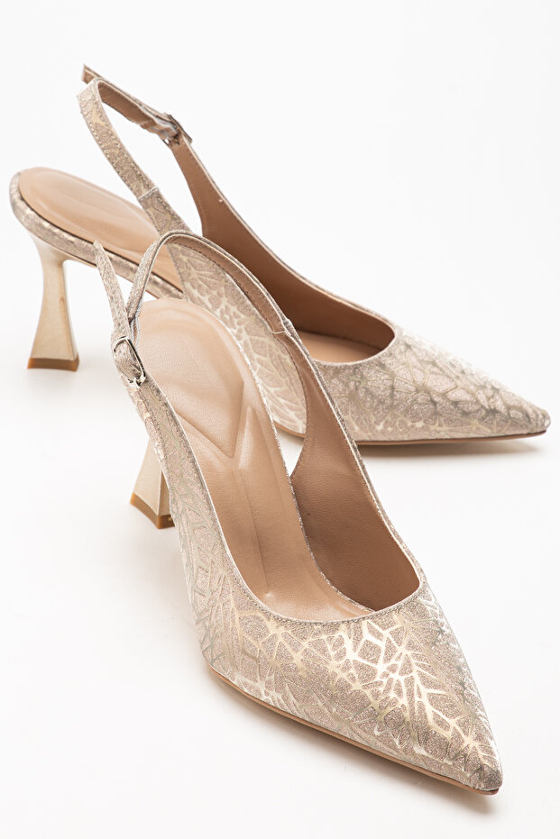 Back Open Glitter Material Heeled Evening Dress Shoes