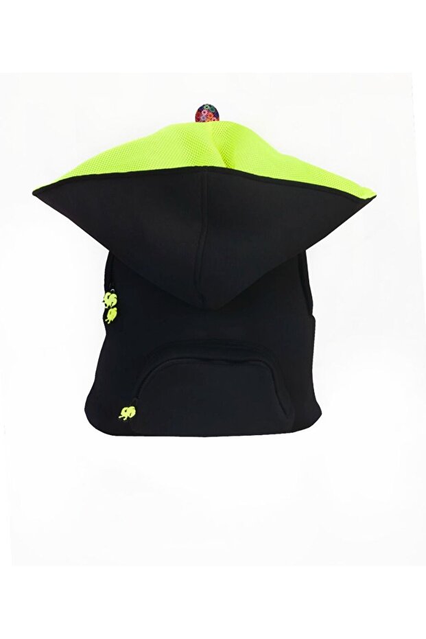 Unisex-Adult Hooded Backpack Black Neon Yellow