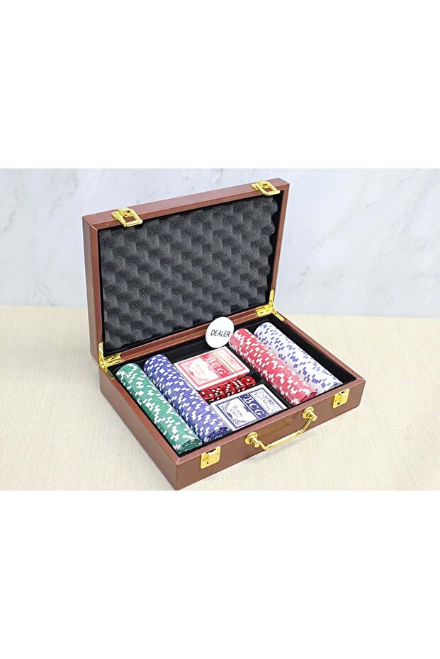 Poker Game with Leather Bag with 200 Chips and 2 Pieces of Playing Cards