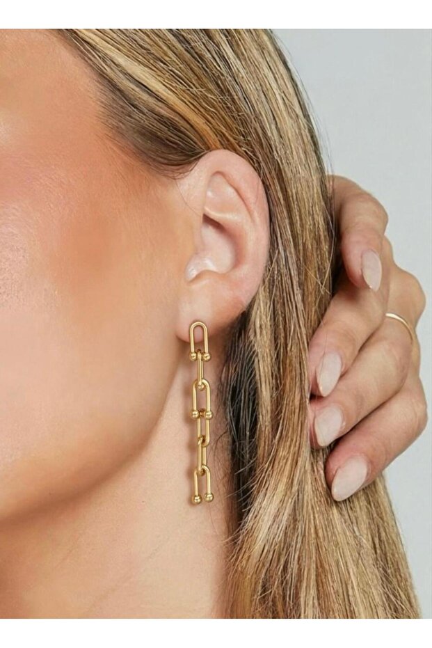 Steinless zincir sarkıt küpe - 1