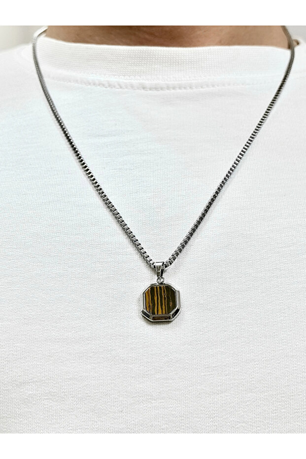 Silver and Brown Steel Men's Necklace Frj10144A-A7 2 Year Warranty Gift Wrapped