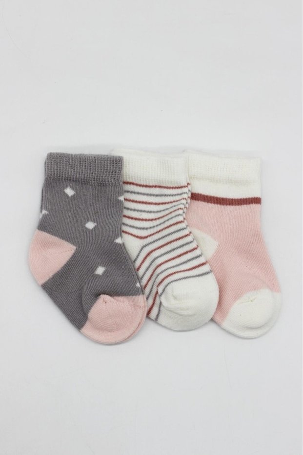 3-Piece Combed Cotton Girls' Socks 10112 Gray