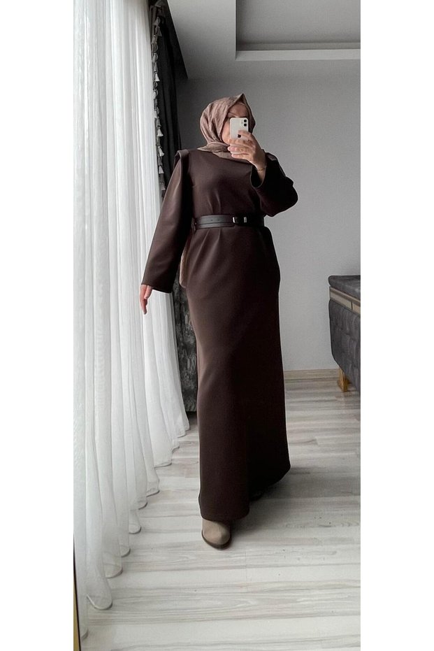 Hijab Pocket Belt Detailed Long Dress