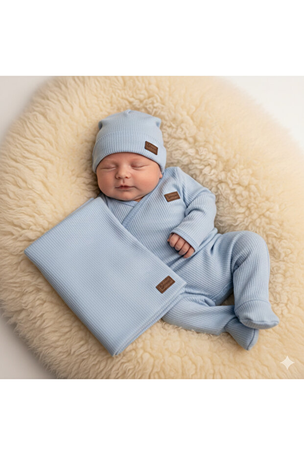100% Cotton Newborn 4-Piece Swaddle Blanket Set with Swaddle Blanket, Hospital Release Baby Set