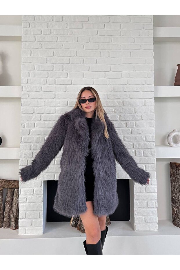 Women's Gray Long Lined Premium Fur
