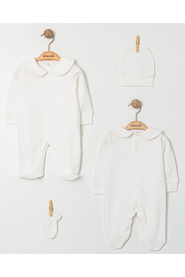 طقم ملابس مكون من ياقة دائرية قطع من نوع Basic 3 مزود بأزرار خلفية - 1