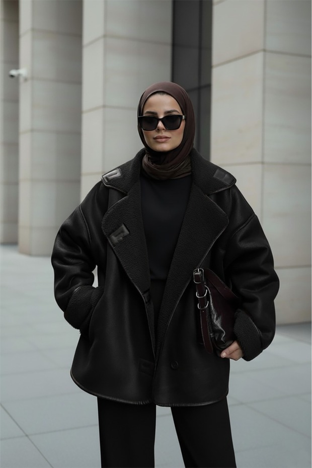 New Season Plush O Oversized Suede Textured Coat