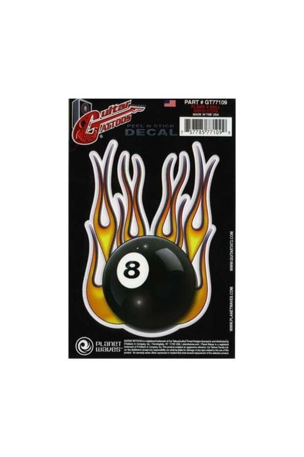 D'Addario Gt77109 Guitar Tattoo Sticker - Flame 8 Ball (Accessory) | Flame Number 8 Top