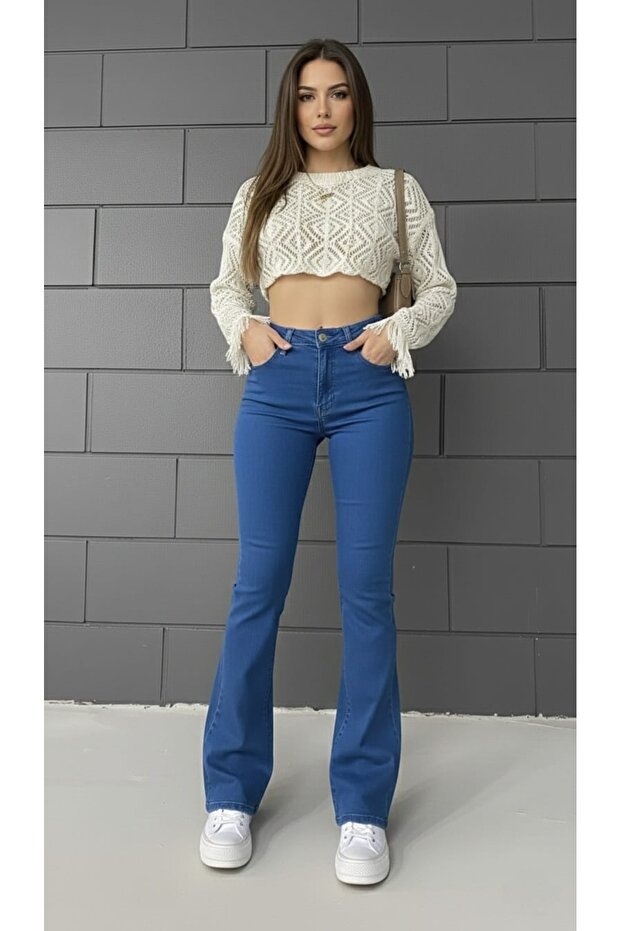 Liana Medium Blue Flared Jeans High Waist Spanish Jeans Shaping / Sculpting (Extra Comfortable)