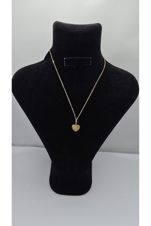 Stainless Steel Gold Color Thin Chain Heart Model Love Angel Embroidered Necklace