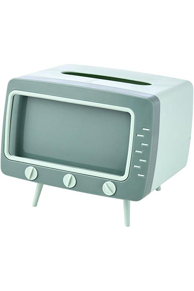 Tissue Box Holder Retro TV Tissue Box Cover, Multi Functional Square Tissue Box Cell Phone Holder