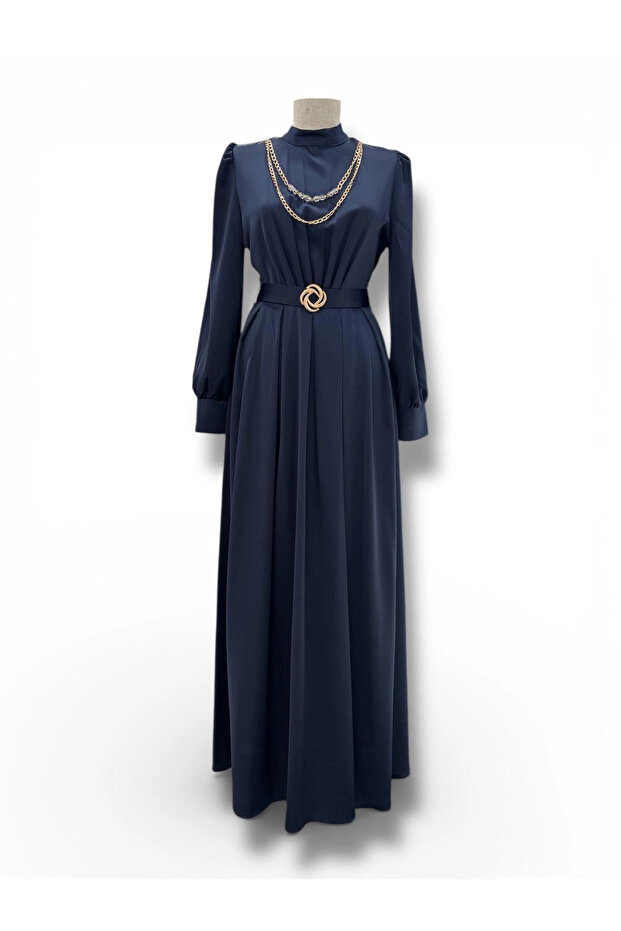 Our Dark Blue Satin Evening Dress Model
