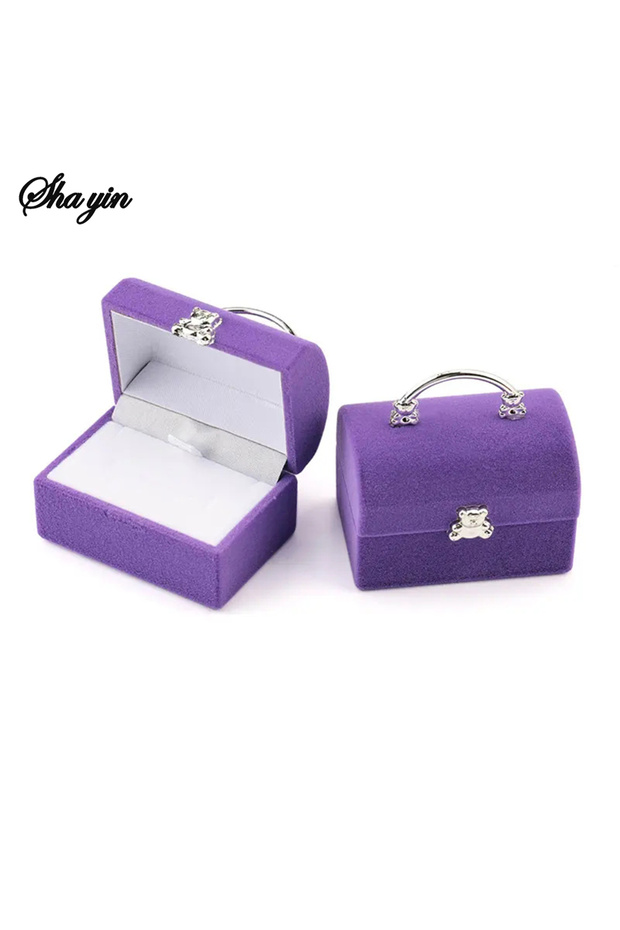 Purple 1 Piece Small Jewelry Box Velvet wedding Ring box Necklace Display Box Cute Bear Gift box Con